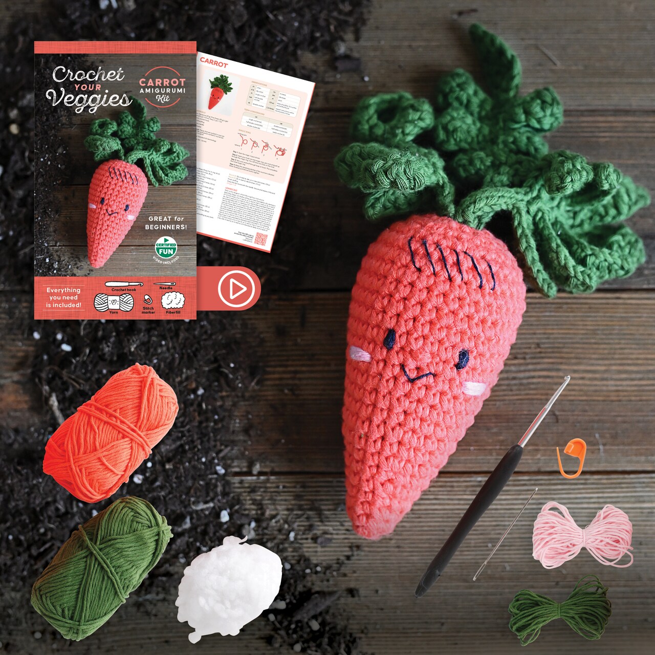 Crochet Your Veggies Amigurumi Kit Carrot: Everything You Need Is Included!